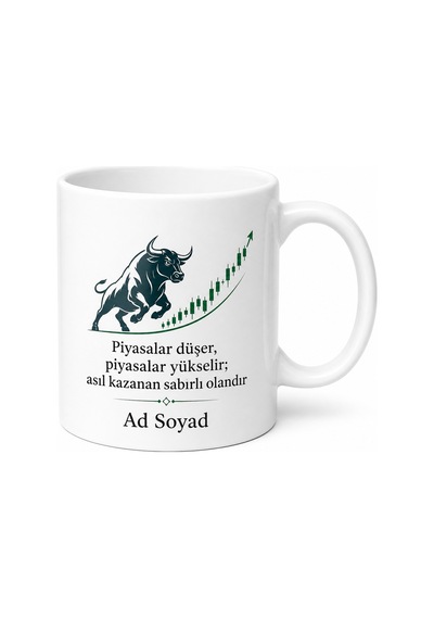 Ekonomi Borsa Grafiği Boğa Piyasası Finansal Okuryazarlık Baskılı Kupa Bardak Hediye Beyaz / Çok Renkli