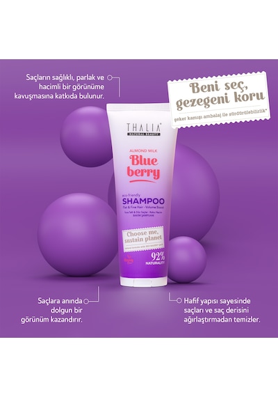 Thalia Badem Sütü & Yaban Mersini Özlü İnce Telli & Düz Saçlar İçin Bakım Şampuanı 250 ML
