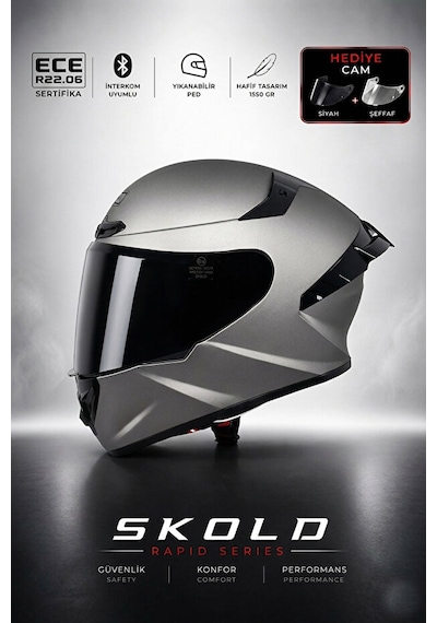 Skold Rapid Kapalı Kask Ece-22.06 Titanyum Gri