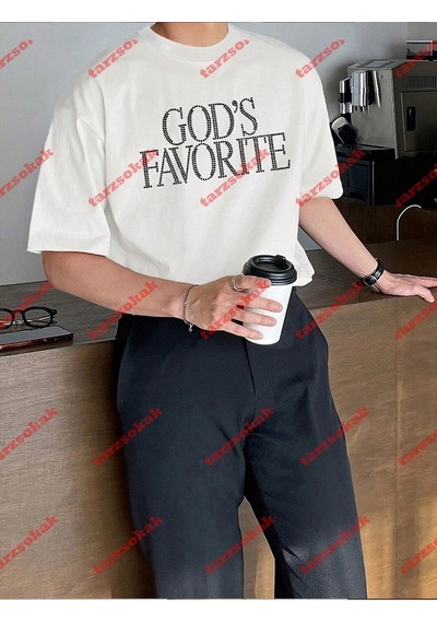 Startmore Unisex God's Favorite Baskılı Tshirt Siyah Beyaz Beyaz