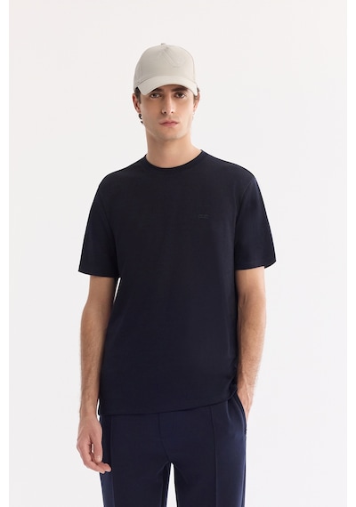 Avva Erkek Lacivert Bisiklet Yaka Bi-stretch Kırışmaz Baskılı Regular Fit T-shirt B001040