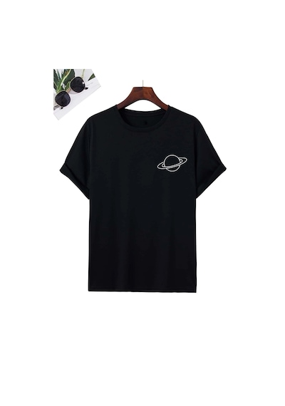 Flood Of Style Kadın Siyah Figür Satürn Baskılı Oversize