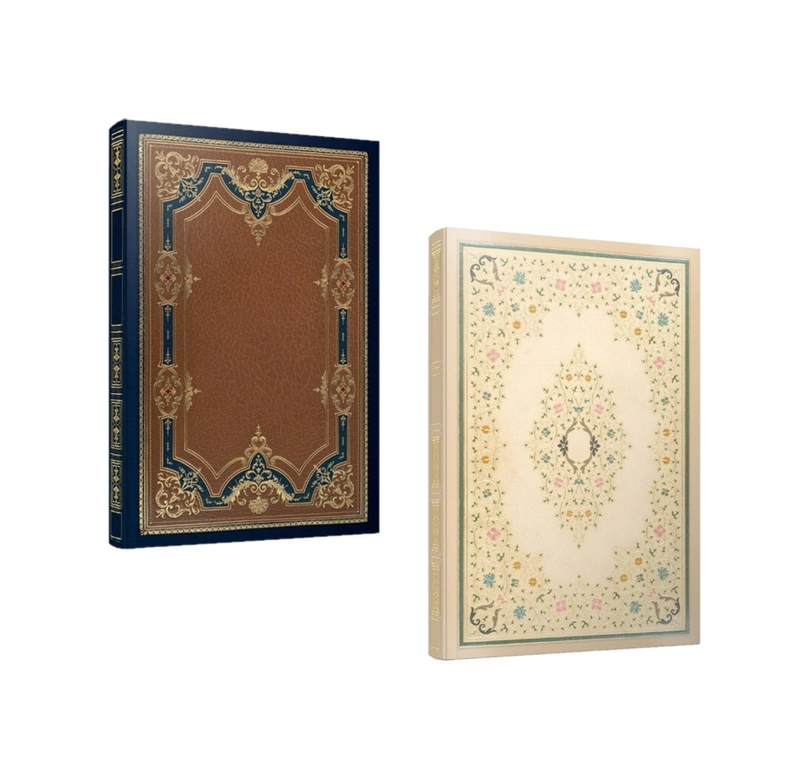 Antıque Iplik Dikiş Sert Kapak 2'li Defter 17x24 112 Yaprak Özel Lacivert-krem
