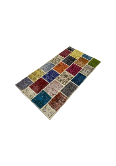 Modern Bohem Stil Vintage Halı Özel Tasarım Renkli Patchwork Koleksiyonu Çok Renkli