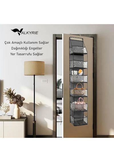 Valkyrie Kapı Arkası Organizer 6 Gözlü Askılı Dolap Düzenleyici Çok Amaçlı Kapı Arkası Raf Gri Gri