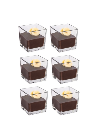 6'lı Kare Cam Magnolya Kasesi Seti Puding Cup Dondurma Servis Sunum Magnolia Kase Takımı Şeffaf