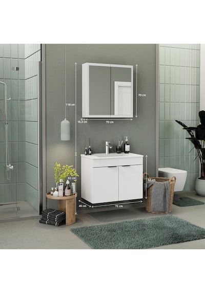 Biani Fix Loft 75 Cm Banyo Dolabı,Seramik Lavabolu, Aynalı,Lavabo Dahil,Mdf,Mat Beyaz Biani Fix Loft 75 Cm Banyo Dolabı,Seramik Lavabolu, Aynalı,Lavabo Dahil,Mdf,Mat Beyaz