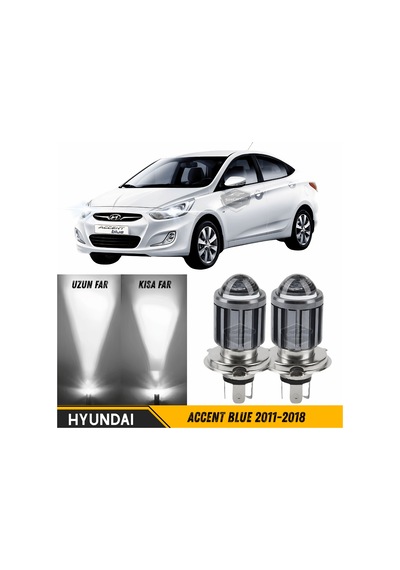 Hyundai Accent Blue 2011-2018 Uyumlu Mercekli Far Ampulü Led Xenon Beyaz Renk Far Şimşek Etkili Csp Led Lamba Uzun Kısa 2 Adet Takım