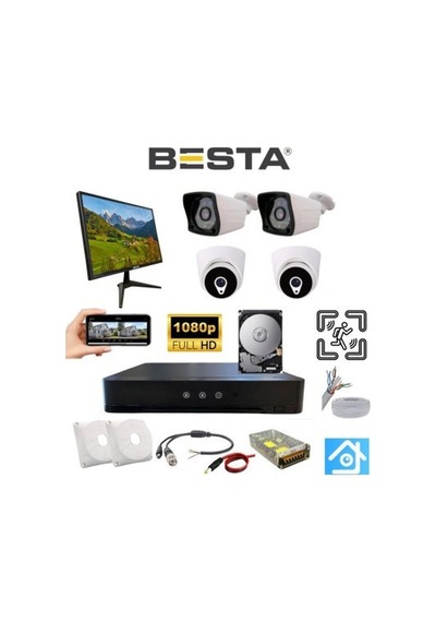 2 Dış 2 Iç Kameralı Monitör Ve 1 Tb Hdd Dahil Ahd Güvenlik Kamerası Seti