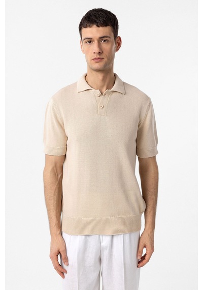 Antioch 100% Pamuk Polo Yaka Triko T-shirt Taş