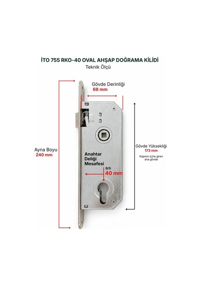İto Ahşap - Demir Kapı Kilitleri, 755/ Rk40 Silindirli, Barelli