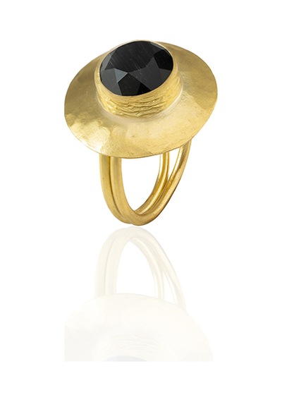 Kadir Jewellery 22 Ayar Altın Kaplama Zirkon Taşlı Kadın Vintage Yüzük Siyah