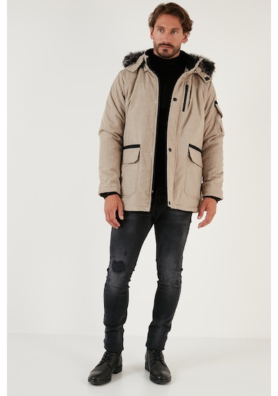 Buratti Peluş Astarlı Suya Ve Rüzgara Dayanıklı Soğuk Geçirmez Slim Fit Erkek Mont 5711051 Taş