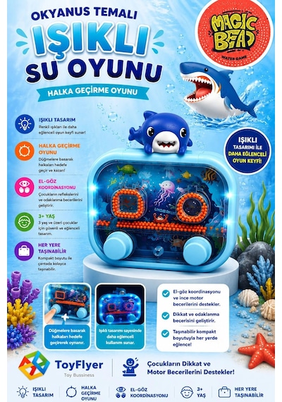 Su Oyunu Water Game Çocuklar İçin Eğlenceli Halka Geçirme Işıklı Shark 2586bc-k12mavishark