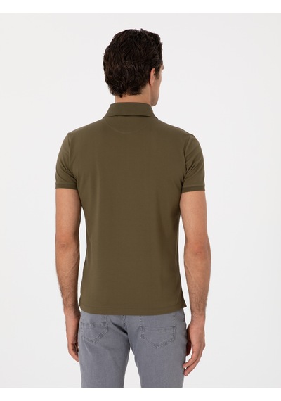 Haki Slim Fit %100 Pamuk Polo Yaka T-shirt Yeşil