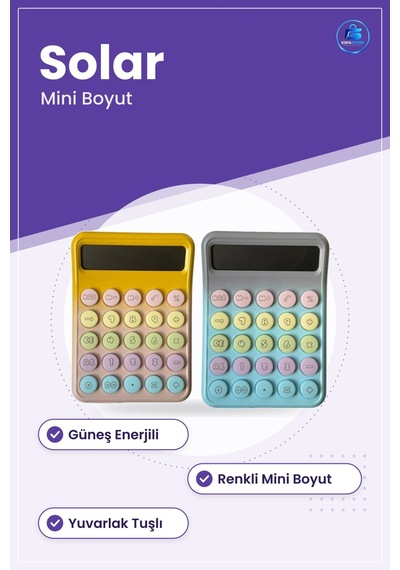 Mini Solar Hesap Makinesi Renkli 1 Adet Güneş Enerjili Ofis Masaü Çok Renkli