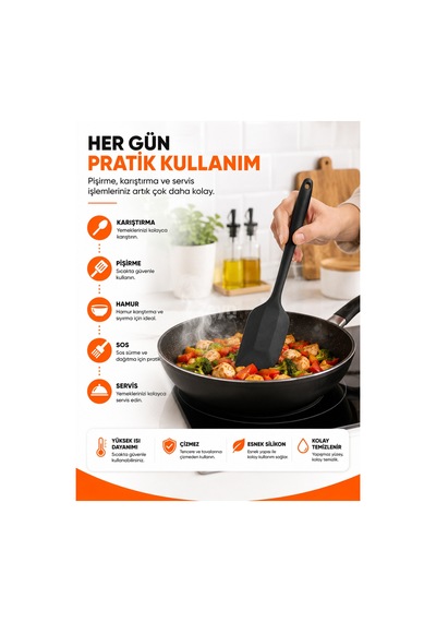 6'lı Siyah Silikon Mutfak Gereçleri Seti Isıya Dayanıklı, Yapışmaz Yüzey Dostu Spatula Ve Fırça Seti