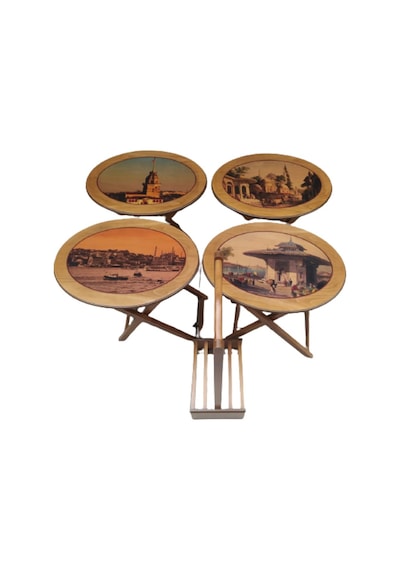 Zigon Sehpa Çanta Çiçek Motif Oval Kayın Torna Ayak Itinalı Paket