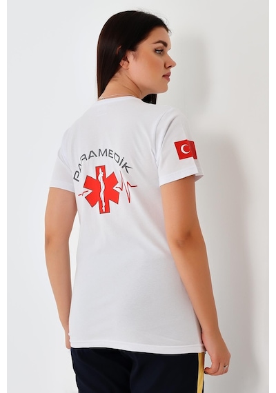 Paramedik Yuvarlak Yaka Penye Kısa Kol Tshirt - Beyaz-12109-beyaz