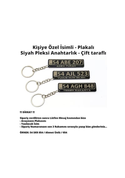 Tesbih Sakarya Kişiye Özel İsimli - Plakalı - Pleksi Anahtarlık Siyah