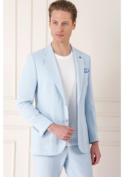 Efor Comfort Fit Çift Yırtmaç Balıksırtı Dokuma Pamuk Casual Mavi Ceket C 672 Mavi