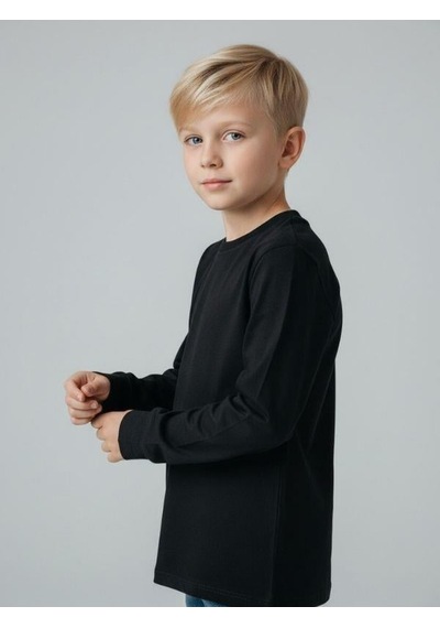 Zekids Erkek Çocuk Pamuklu Uzun Kol Basic T-shirt-16713 SIYAH