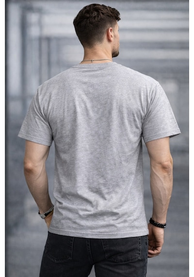 Herkesemoda Urban Streat Yazı Detaylı Basic T-shirt Gri