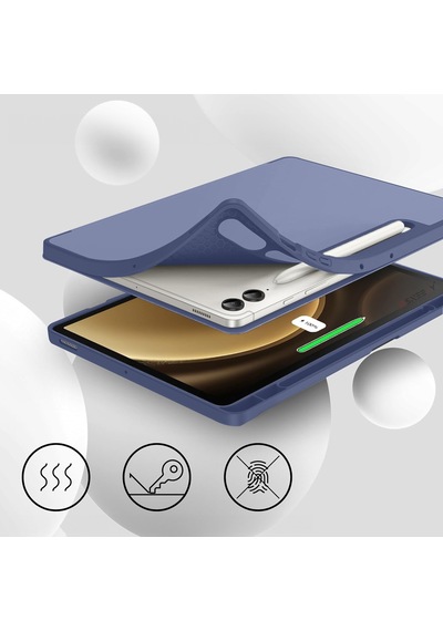 Samsung Galaxy Uyumlu Tab S10 Plus X820 12.4 İnç Kılıf Premium Silikon Kalem Bölmeli Smart Case Kapaklı Kılıf