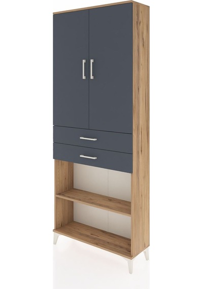 Arges Dolap 4 Raflı 2 Çekmeceli 2 Kapaklı 88x30x221 Çam-antrasit Çam