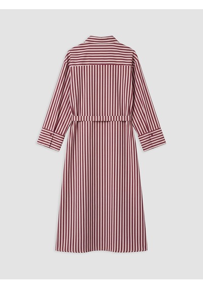 Lcw Modest Bordo Beli Kuşaklı Çizgili Gömlek Elbise