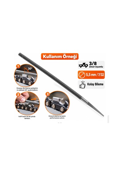 Algaride 5,5 Mm 7/32 Motorlu Testere Zincir Eğesi 3/8 Zincir Uyumlu Yuvarlak Zincir Eğesi 1 Adet