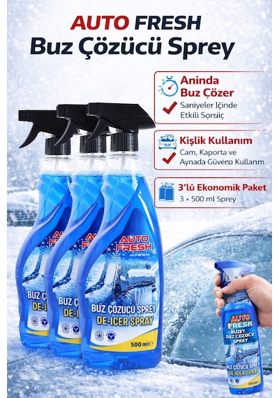 3'lü Araç Buz Çözücü Sprey Araba Cam Kaporta Buzlanma Önleyici 500 Ml X 3 Adet