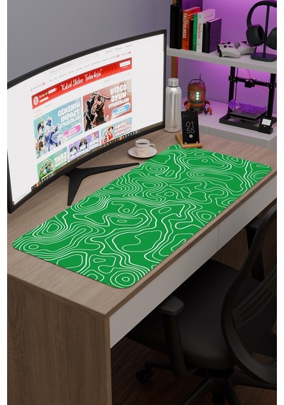 Yeşil Beyaz 90x40 Xxl Taraftar Gaming Oyuncu Mouse Pad Kaymaz Taban Büyük Fare Altlığı Topography