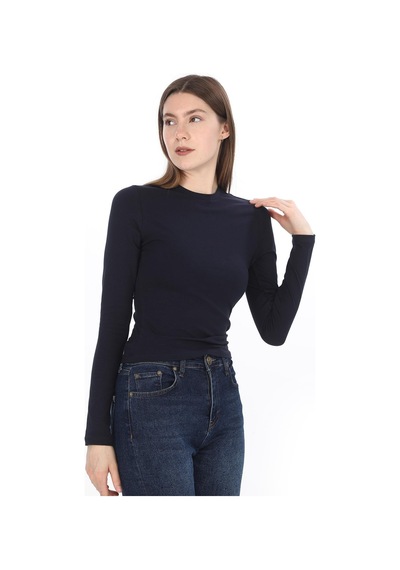 Penyebizden Likralı Pamuk Crop Tişört-slim Fit-lacivert