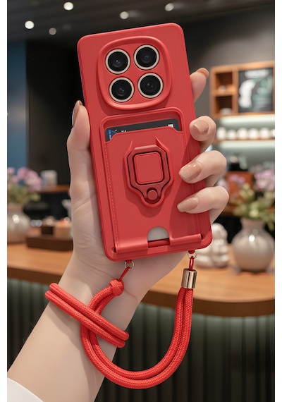 Xiaomi Redmi Note 14 Pro 5g İçin Uyumlu Boyun Askılı Yüzüklü Stand Olabilen Telefon Kılıfı