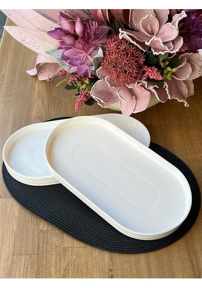 Porselen Oval Sunum Tabak 2'li 33x18 Cm Beyaz