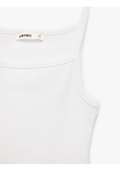 Koton Slim Fit Ribanalı Kolsuz Kare Yaka Bluz Beyaz 6sak10235ek