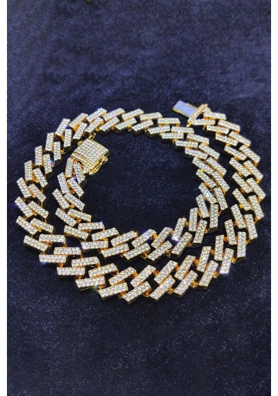 Chavin 15 Mm. Gold Kalın 60 Cm. Taşlı Alloy Erkek Zincir Eu78sr Gold