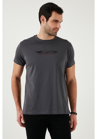 Buratti Pamuklu Slim Fit Bisiklet Yaka Yazılı Erkek T Shirt 541Enjoy Füme