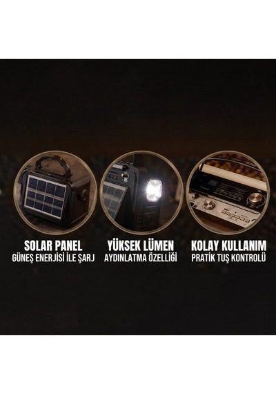 Premium Nostalji Müzik Solar Panelli Şarjlı Bahçe Keyfi Taşınabilir Çalar Klasik Görünüm