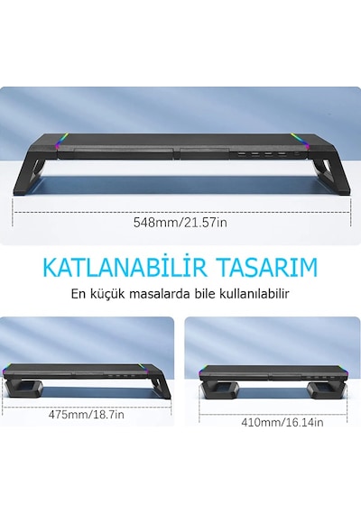 Masaüstü Stand Yükseltici Katlanabilir Rgb Çekmeceli Monitör Standı