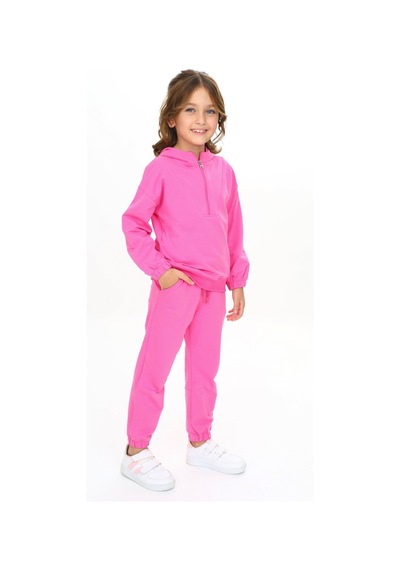 Toontoy Kids Toontoy Kız Çocuk Kapüşonlu Yarım Fermuar Detaylı Eşofman Takım Fuşya