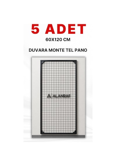 Sık Telli Tel Raf - Siyah Renkli Tel Pano Stand, Duvar Askılığı, Telefon Ve Züccaciye Raf 60x120 Cm 5 Adet Gri