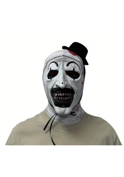 Cadılar Bayramı Korkunç Palyaço Maskesi Kanlı Katil Palyaço Kostüm Maskesi, Siyah Şapkalı Halloween Parti Aksesuarı 18+