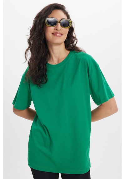 Tudors Kadın Slim Fit Dar Kesim Pamuk Kısa Kollu Bisiklet Yaka Yeşil Tişört-50471 L