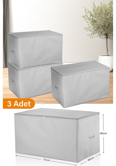 Serstil 3 Adet - Büyük Boy Gri Benekli Hurç - 74 X 46 X 46 Cm