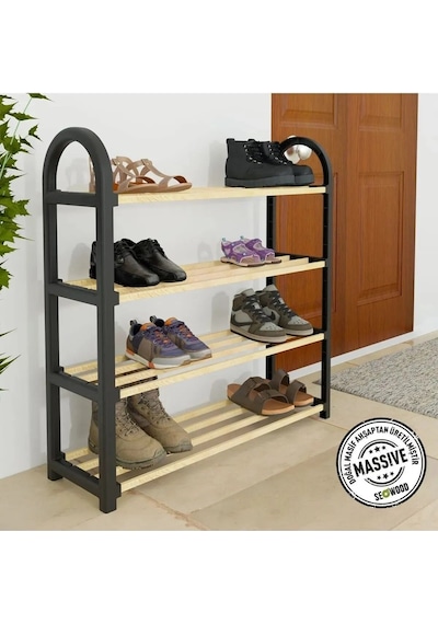 4 Katlı 1,sınıf Süper Kalite Stickwood Masif Ahşap Ayakkabılık Sw-6504