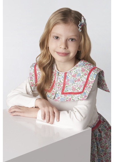Made With Liberty Fabric Liberty Kumaş Kız Çocuk Tişört Krem