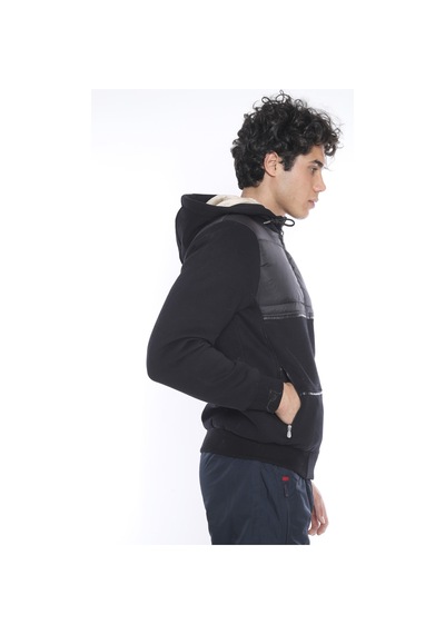 Escetic Erkek Spor Siyah Kapşonlu, İçi Peluş Astarlı Mont-3696 Siyah