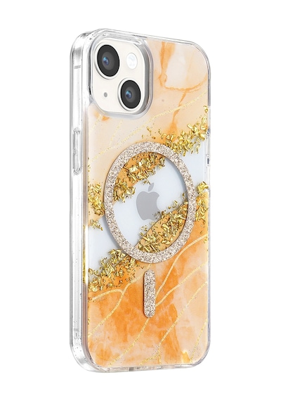 Onegif Apple İphone 15 Lotus Simli Magsafe Kapak - Turuncu - Turuncu